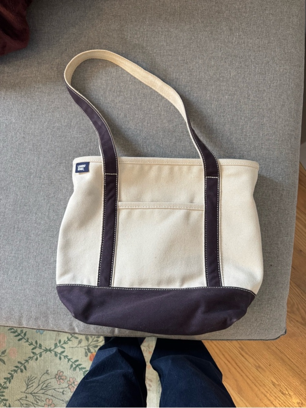 Lands End Canvas Tote Bag in Cream and Navy